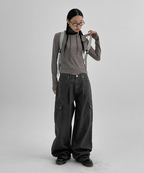 BLACKUP（ブラックアップ）の「[MADE] ビーニーカーゴ コットンパンツ（カーゴパンツ・レディース・アイボリー/チャコール・LARGE/SMALL/MEDIUM）」の11枚目の写真