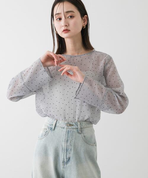 SENSE OF PLACE by URBAN RESEARCH（センスオブプレイスバイアーバンリサーチ）の「フロッキードットシアーブラウス（Tシャツ/カットソー・レディース・ブラック系その他/ホワイト系その他/ブルー系その他・ONE）」の6枚目の写真