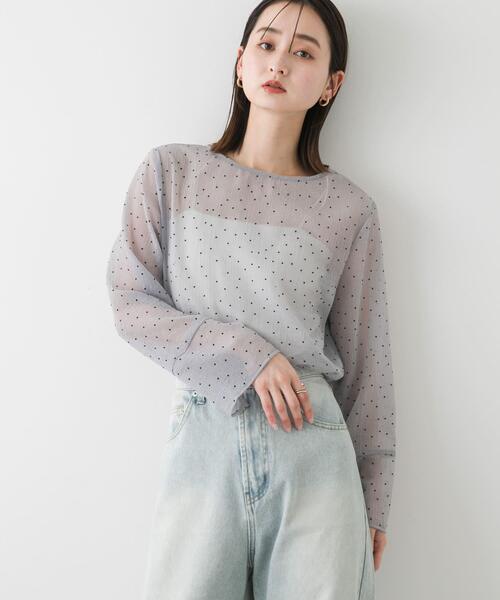 SENSE OF PLACE by URBAN RESEARCH（センスオブプレイスバイアーバンリサーチ）の「フロッキードットシアーブラウス（Tシャツ/カットソー・レディース・ブラック系その他/ホワイト系その他/ブルー系その他・ONE）」の7枚目の写真