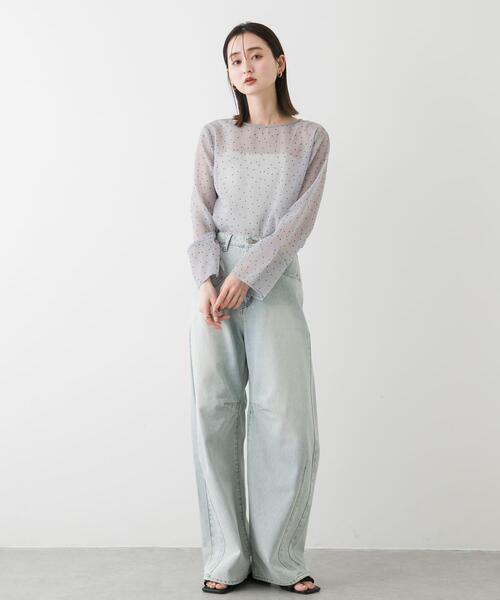 SENSE OF PLACE by URBAN RESEARCH（センスオブプレイスバイアーバンリサーチ）の「フロッキードットシアーブラウス（Tシャツ/カットソー・レディース・ブラック系その他/ホワイト系その他/ブルー系その他・ONE）」の9枚目の写真