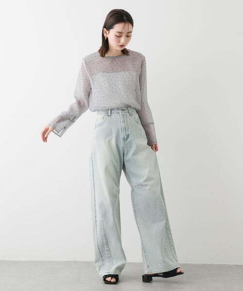 SENSE OF PLACE by URBAN RESEARCH（センスオブプレイスバイアーバンリサーチ）の「フロッキードットシアーブラウス（Tシャツ/カットソー・レディース・ブラック系その他/ホワイト系その他/ブルー系その他・ONE）」の10枚目の写真