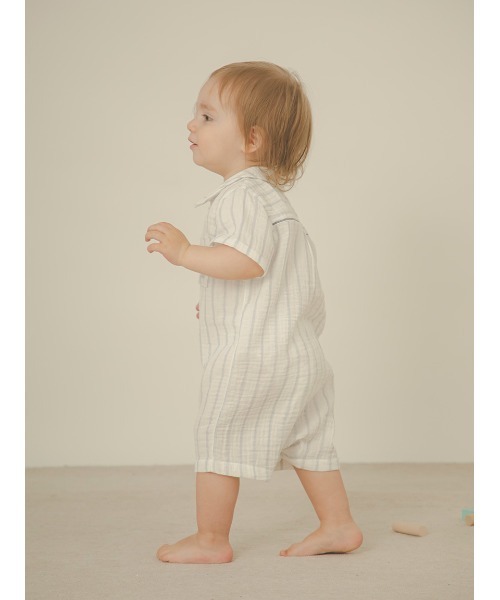 ジェラートピケ　ロンパース セール】【販路限定】【BABY】ストライプガーゼロンパース
