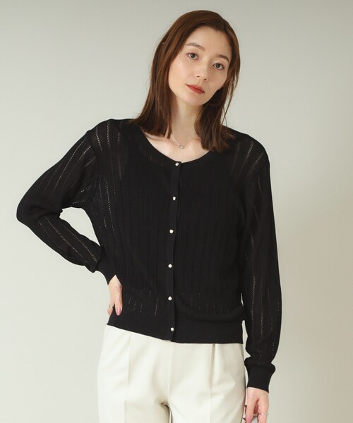 ITS'DEMO(イッツデモ)の「【手洗い可】透かし編みクルーカーデ(カーディガン/ボレロ・レディース・オフホワイト/ブラック/サックスブルー/レッド系1・00)」の3枚目の写真