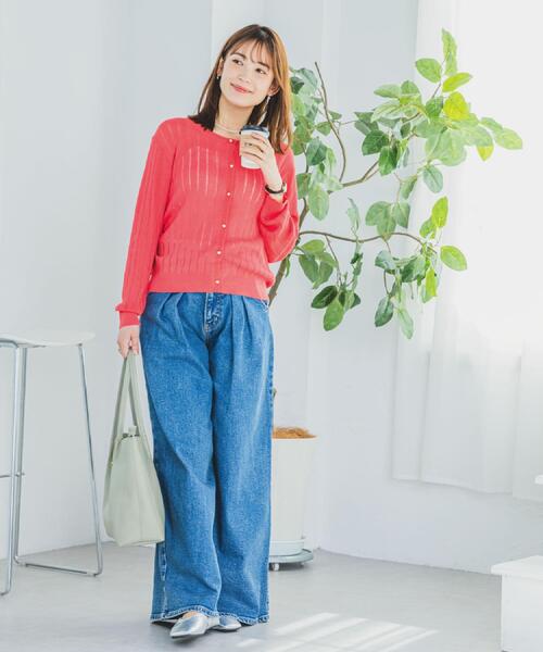 ITS'DEMO(イッツデモ)の「【手洗い可】透かし編みクルーカーデ(カーディガン/ボレロ・レディース・オフホワイト/ブラック/サックスブルー/レッド系1・00)」の18枚目の写真