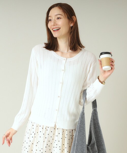 ITS'DEMO(イッツデモ)の「【手洗い可】透かし編みクルーカーデ(カーディガン/ボレロ・レディース・オフホワイト/ブラック/サックスブルー/レッド系1・00)」の17枚目の写真