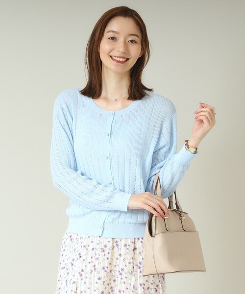 ITS'DEMO(イッツデモ)の「【手洗い可】透かし編みクルーカーデ(カーディガン/ボレロ・レディース・オフホワイト/ブラック/サックスブルー/レッド系1・00)」の10枚目の写真