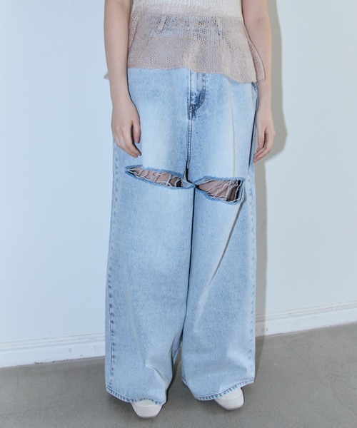 パンツ HONEY MI HONEY slash loose denim pants セール】【ZOZO限定】slash loose denim pants（デニムパンツ