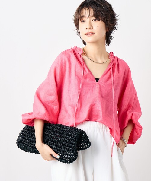 NOLLEY’S（ノーリーズ）の「《セットアップ対応》リネンフリル衿ブラウス（シャツ/ブラウス・レディース・ホワイト/ピンク/ブラック・FREE）」の3枚目の写真