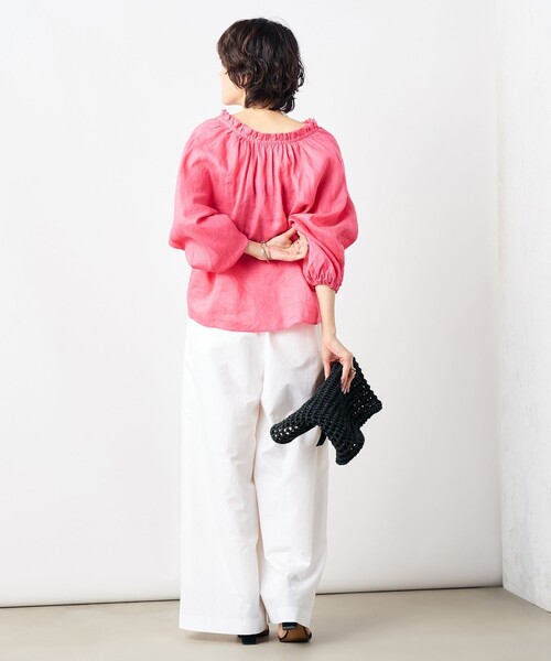 NOLLEY’S（ノーリーズ）の「《セットアップ対応》リネンフリル衿ブラウス（シャツ/ブラウス・レディース・ホワイト/ピンク/ブラック・FREE）」の5枚目の写真