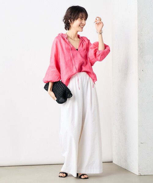 NOLLEY’S（ノーリーズ）の「《セットアップ対応》リネンフリル衿ブラウス（シャツ/ブラウス・レディース・ホワイト/ピンク/ブラック・FREE）」の6枚目の写真