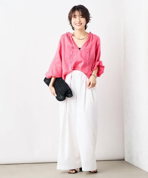 NOLLEY’S（ノーリーズ）の「《セットアップ対応》リネンフリル衿ブラウス（シャツ/ブラウス・レディース・ホワイト/ピンク/ブラック・FREE）」の7枚目の写真