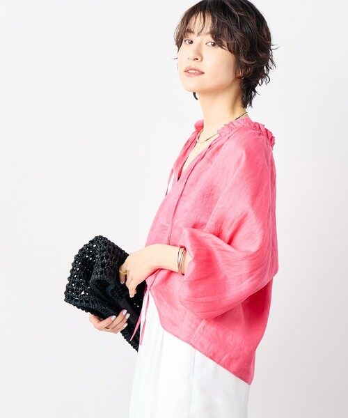 NOLLEY’S（ノーリーズ）の「《セットアップ対応》リネンフリル衿ブラウス（シャツ/ブラウス・レディース・ホワイト/ピンク/ブラック・FREE）」の8枚目の写真