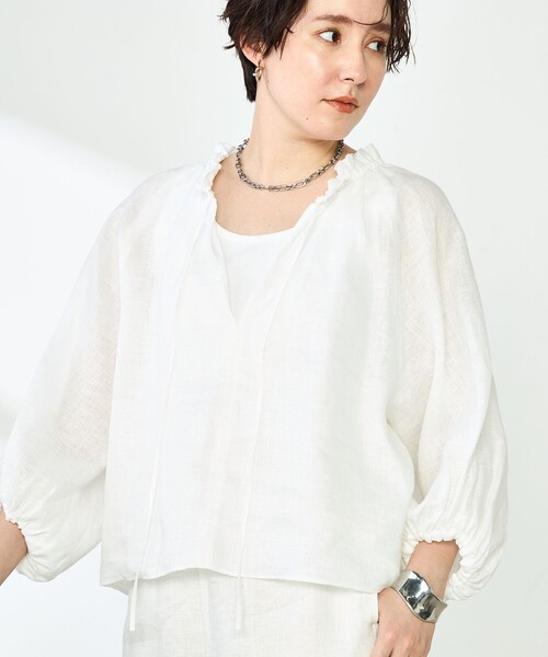 NOLLEY’S（ノーリーズ）の「《セットアップ対応》リネンフリル衿ブラウス（シャツ/ブラウス・レディース・ホワイト/ピンク/ブラック・FREE）」の20枚目の写真