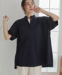 ANGIE（アンジー）の「バンドカラー チュニック シャツ / オフィスカジュアル / 通勤 / 夏服（シャツ/ブラウス）」