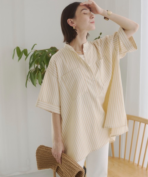 ANGIE(アンジー)の「バンドカラー チュニック シャツ / オフィスカジュアル / 通勤 / 夏服(シャツ/ブラウス・レディース・ホワイト/サックスブルー/ブラック/ブラック系その他/ブルー系その他/グリーン系その他/イエロー系その他/ネイビー・FREE)」の20枚目の写真