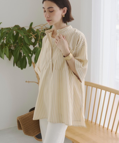 ANGIE(アンジー)の「バンドカラー チュニック シャツ / オフィスカジュアル / 通勤 / 夏服(シャツ/ブラウス・レディース・ホワイト/サックスブルー/ブラック/ブラック系その他/ブルー系その他/グリーン系その他/イエロー系その他/ネイビー・FREE)」の22枚目の写真