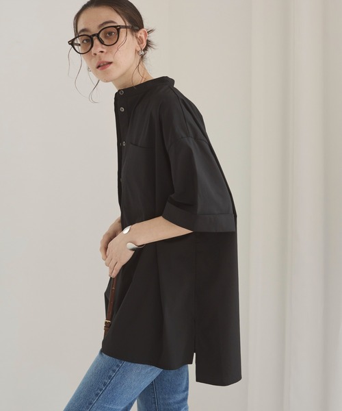 美品 グレディブリリアン AuieF バンドカラーシャツ チュニック ブラック AMERICAN HOLIC（アメリカンホリック）の「バンドカラーフリル