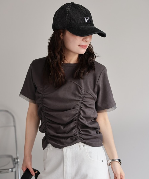 fumikauchida Tシャツ　シャーリングTシャツ　トップス fumikauchida TシャツシャーリングTシャツトップス