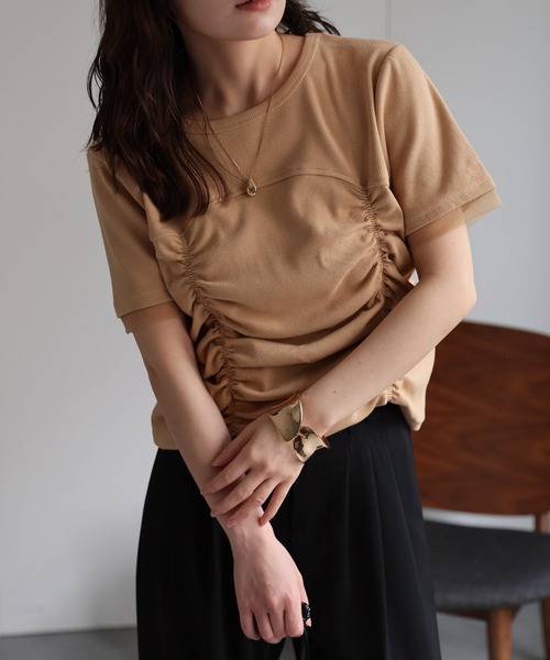 セール】フロントシャーリングデザインTシャツ / シャーリング