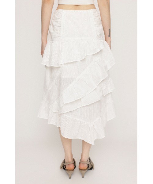 SLY（スライ）の「COTTON LACED WRAP DESIGN L/SK コットンレース ドラップ デザイン ロングスカート（スカート・レディース・ホワイト/ブラック・1/2）」の5枚目の写真