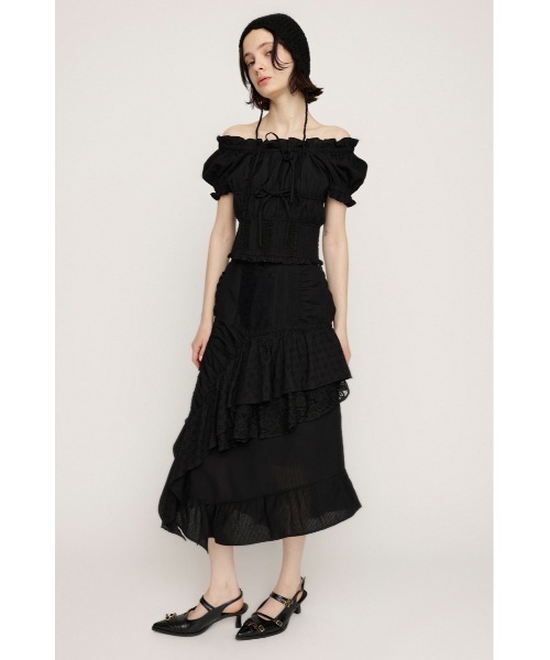 SLY（スライ）の「COTTON LACED WRAP DESIGN L/SK コットンレース ドラップ デザイン ロングスカート（スカート・レディース・ホワイト/ブラック・1/2）」の14枚目の写真