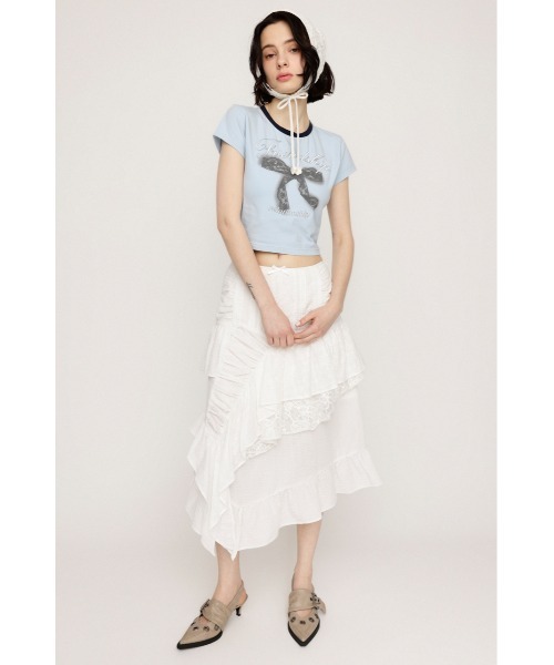 SLY（スライ）の「COTTON LACED WRAP DESIGN L/SK コットンレース ドラップ デザイン ロングスカート（スカート・レディース・ホワイト/ブラック・1/2）」の9枚目の写真