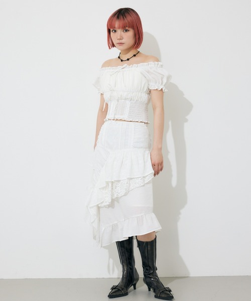 美品MARK AND LONA ラバーロゴ ジップスカート グレー40 美品MARK AND LONA ラバーロゴ ジップスカート グレー40