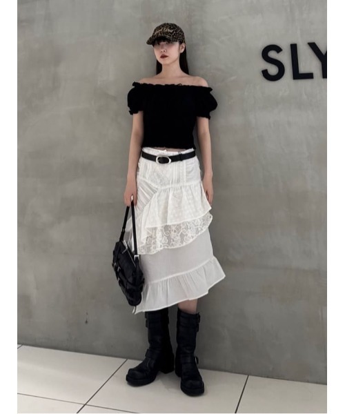 SLY（スライ）の「COTTON LACED WRAP DESIGN L/SK コットンレース ドラップ デザイン ロングスカート（スカート・レディース・ホワイト/ブラック・1/2）」の22枚目の写真