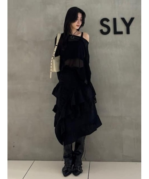 SLY（スライ）の「COTTON LACED WRAP DESIGN L/SK コットンレース ドラップ デザイン ロングスカート（スカート・レディース・ホワイト/ブラック・1/2）」の16枚目の写真