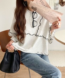 Tシャツより可愛く、スウェットより軽やか♪ゆったりシルエット5分袖メロウ切替裏毛トップス