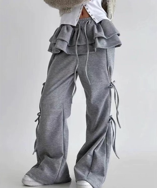 ampm（エーエムピーエム）の「レイヤードスカート フリル サイドリボン スウェットパンツ（スウェットパンツ・レディース・ライトグレー/ブラック/アイボリー/ダークグレー・FREE）」の20枚目の写真