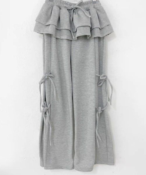 ampm（エーエムピーエム）の「レイヤードスカート フリル サイドリボン スウェットパンツ（スウェットパンツ・レディース・ライトグレー/ブラック/アイボリー/ダークグレー・FREE）」の10枚目の写真