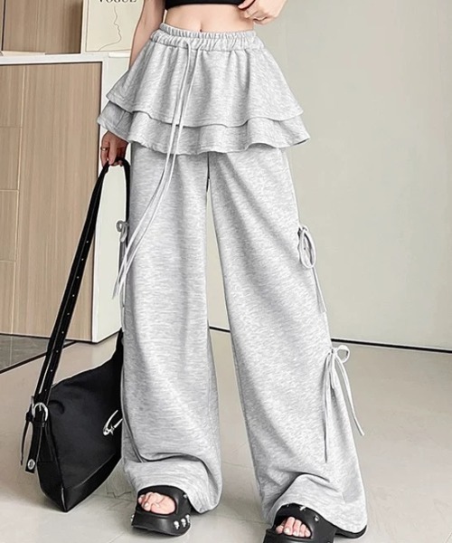 ampm（エーエムピーエム）の「レイヤードスカート フリル サイドリボン スウェットパンツ（スウェットパンツ・レディース・ライトグレー/ブラック/アイボリー/ダークグレー・FREE）」の15枚目の写真