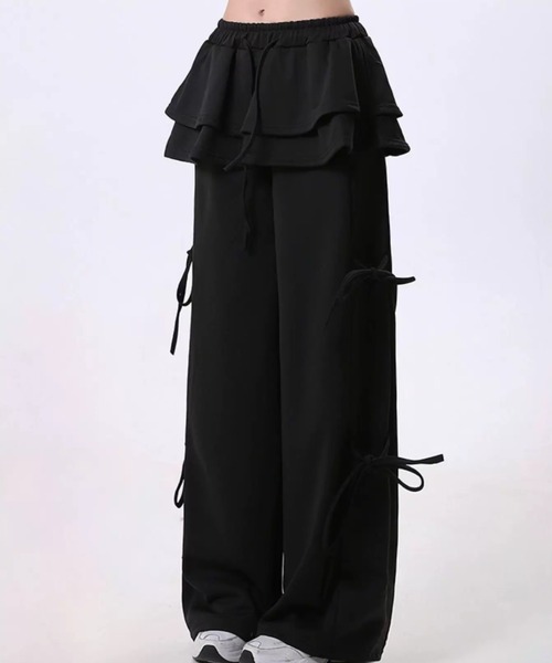 ampm（エーエムピーエム）の「レイヤードスカート フリル サイドリボン スウェットパンツ（スウェットパンツ・レディース・ライトグレー/ブラック/アイボリー/ダークグレー・FREE）」の22枚目の写真