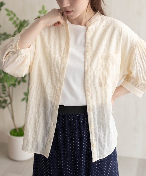 HusHusH（ハッシュアッシュ）の「HusHusH バンドカラー7分ブラウス（シャツ/ブラウス・レディース・アイボリー/ブラック/サックスブルー・M/L）」の2枚目の写真