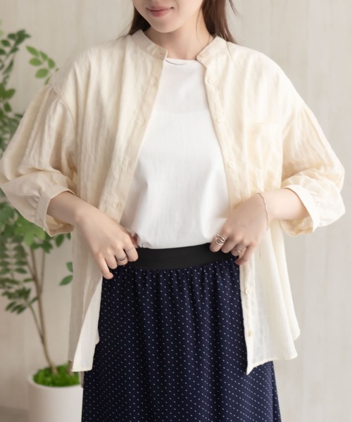 HusHusH（ハッシュアッシュ）の「HusHusH バンドカラー7分ブラウス（シャツ/ブラウス・レディース・アイボリー/ブラック/サックスブルー・M/L）」の6枚目の写真