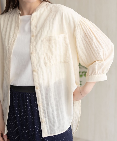 HusHusH（ハッシュアッシュ）の「HusHusH バンドカラー7分ブラウス（シャツ/ブラウス・レディース・アイボリー/ブラック/サックスブルー・M/L）」の8枚目の写真