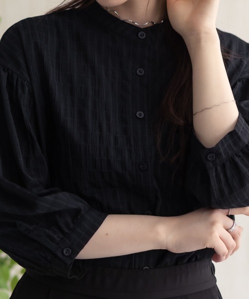 HusHusH（ハッシュアッシュ）の「HusHusH バンドカラー7分ブラウス（シャツ/ブラウス・レディース・アイボリー/ブラック/サックスブルー・M/L）」の16枚目の写真