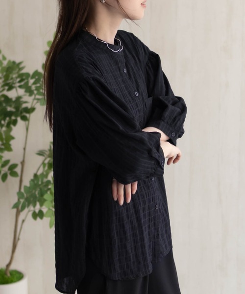 HusHusH（ハッシュアッシュ）の「HusHusH バンドカラー7分ブラウス（シャツ/ブラウス・レディース・アイボリー/ブラック/サックスブルー・M/L）」の14枚目の写真