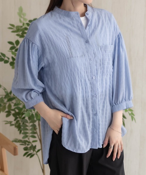 HusHusH（ハッシュアッシュ）の「HusHusH バンドカラー7分ブラウス（シャツ/ブラウス・レディース・アイボリー/ブラック/サックスブルー・M/L）」の21枚目の写真