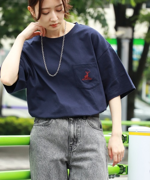 CAPTAIN STAG（キャプテンスタッグ）の「【CAPTAIN STAG/キャプテンスタッグ】ワンポイント刺繍ロゴ ポケット付き 半袖Ｔシャツ（Tシャツ/カットソー・メンズ・杢グレー/グリーン/ブルー/オフホワイト/ネイビー/ブラック・LL/L/M）」の5枚目の写真