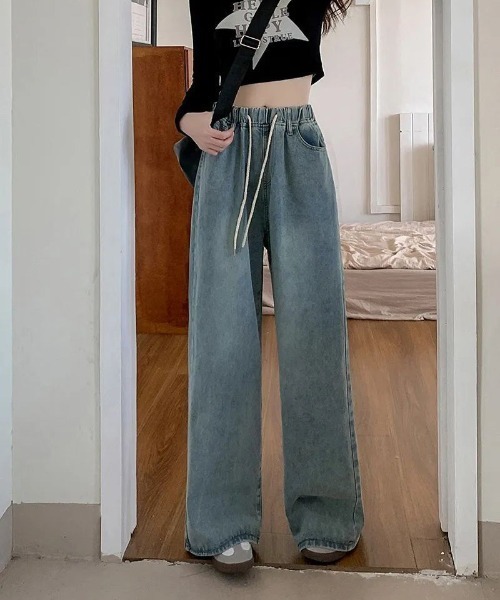 shoppinggo(ショッピングゴー)の「デニム ワイドパンツ ウエストゴム(デニムパンツ・レディース・ブルー系その他/ブルー・L/M)」の2枚目の写真