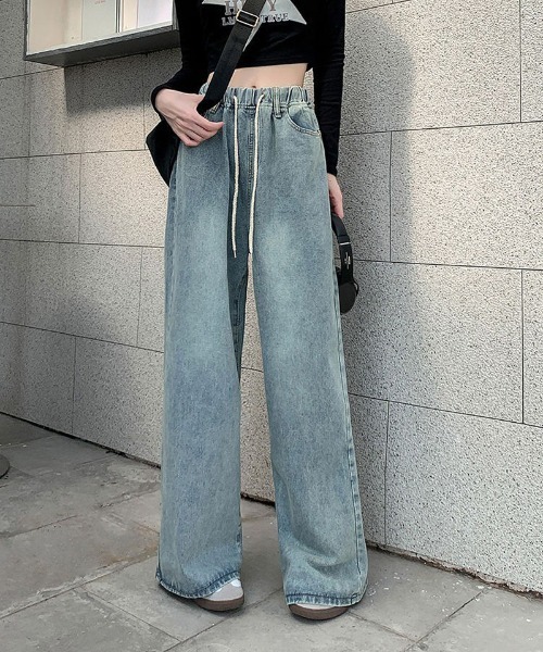 shoppinggo(ショッピングゴー)の「デニム ワイドパンツ ウエストゴム(デニムパンツ・レディース・ブルー系その他/ブルー・L/M)」の1枚目の写真
