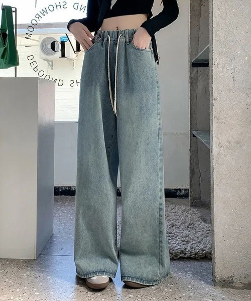 shoppinggo(ショッピングゴー)の「デニム ワイドパンツ ウエストゴム(デニムパンツ・レディース・ブルー系その他/ブルー・L/M)」の5枚目の写真