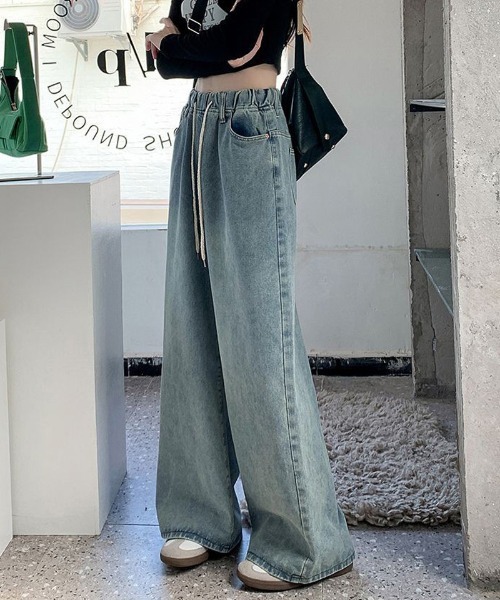 shoppinggo(ショッピングゴー)の「デニム ワイドパンツ ウエストゴム(デニムパンツ・レディース・ブルー系その他/ブルー・L/M)」の7枚目の写真