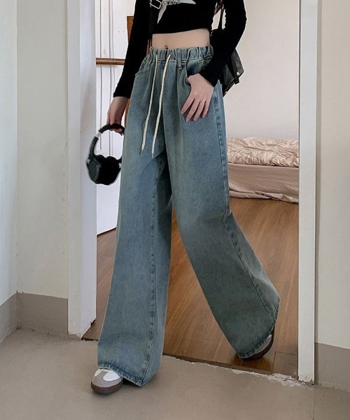 shoppinggo(ショッピングゴー)の「デニム ワイドパンツ ウエストゴム(デニムパンツ・レディース・ブルー系その他/ブルー・L/M)」の8枚目の写真