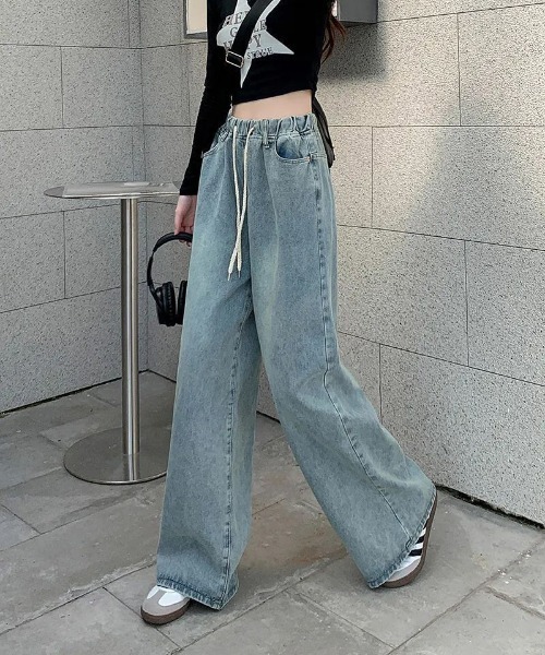 shoppinggo(ショッピングゴー)の「デニム ワイドパンツ ウエストゴム(デニムパンツ・レディース・ブルー系その他/ブルー・L/M)」の10枚目の写真