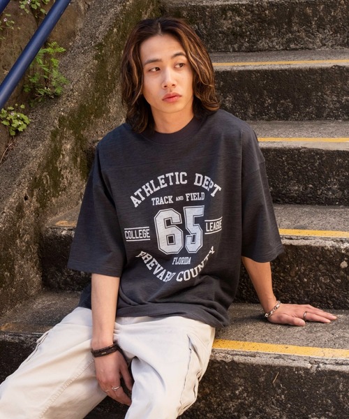 WEGO(ウィゴー)の「WEGO/【25年春夏新作】ナンバリングフットボールT(Tシャツ/カットソー・メンズ・ワイン/スミクロ・MEDIUM/LARGE)」の1枚目の写真