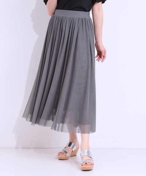DRESKIP(ドレスキップ)の「【S-LL】歩くたび揺れる姿が美しい とろみチュールスカート(スカート・レディース・チャコールグレー/ライトグレー/ダークブラウン・01/02/03/04)」の4枚目の写真