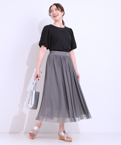 DRESKIP(ドレスキップ)の「【S-LL】歩くたび揺れる姿が美しい とろみチュールスカート(スカート・レディース・チャコールグレー/ライトグレー/ダークブラウン・01/02/03/04)」の6枚目の写真